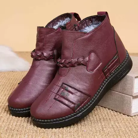 冬季老北京布鞋女靴子加绒保暖防水妈妈棉鞋软底防滑短靴老人棉靴商品大图