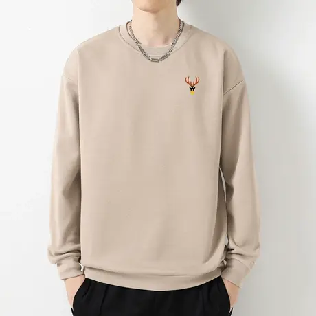 380g重磅纯棉卫衣男秋冬摇粒绒圆领套头无帽上衣潮流鹿头长袖t恤商品大图