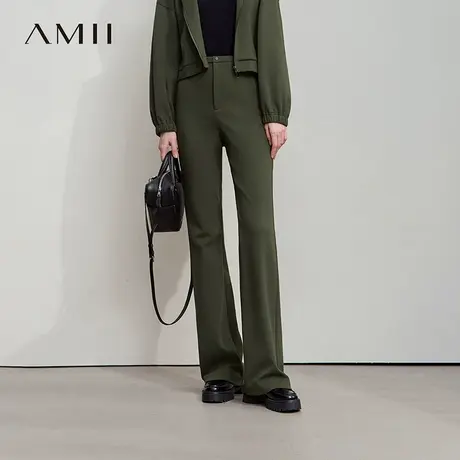 Amii2025秋新款极简通勤百搭针织拉架双面棉质弹力微喇叭休闲长裤图片