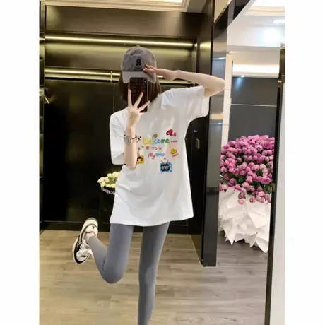 中长款纯棉短袖t恤女2025夏季新款欧货大版休闲百搭韩版圆领上衣商品大图