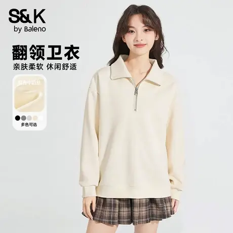 班尼路S&K系列半拉链卫衣2025新款女款秋季运动休闲宽松重磅上衣Q商品大图