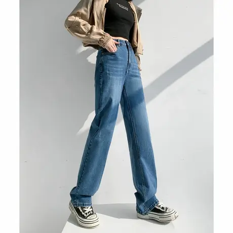 唐狮24秋季新款牛仔裤女高腰直筒裤显瘦潮流韩版水洗窄版裤子女图片