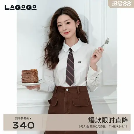 LAGOGO收腰商务白衬衫女拉谷谷2025年秋季新款通勤上衣OCCC418A12图片