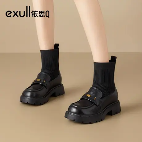 exull/依思Q2025秋冬新款法式厚底短靴女瘦瘦靴增高弹力马丁靴商品大图