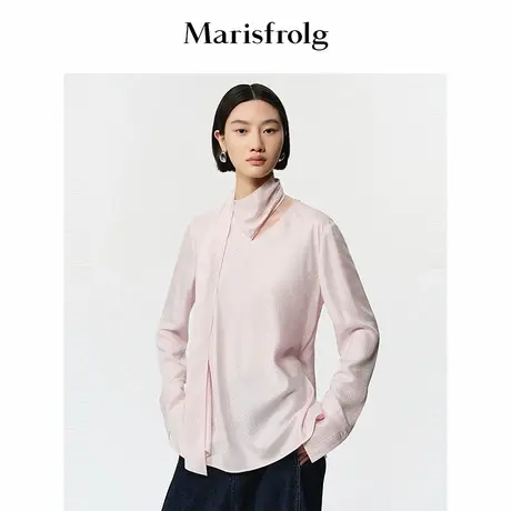 Marisfrolg玛丝菲尔2025冬新款艺术气质时尚真丝斜裁提花飘领上衣商品大图