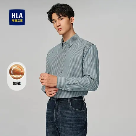 HLA/海澜之家舒适加绒长袖休闲衬衫25秋冬新款国民臻品亲肤上衣男商品大图