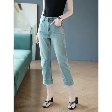 宝诗黎高腰直筒宽松牛仔裤2023夏季新款韩版显瘦九分裤子时尚百搭商品大图