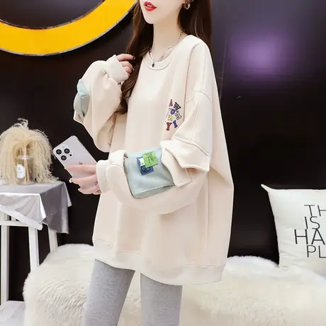 加绒加厚卫衣外套女2023新款秋冬时尚洋气减龄宽松慵懒风百搭上衣图片
