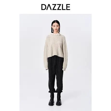 【七七酱专享】DAZZLE地素奥莱秋法式羊毛混纺花边领绞花千金针织商品大图