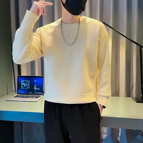 秋冬新款学生卡通提花套头毛衣男ins个性轻熟休闲内搭毛线针织衫商品大图