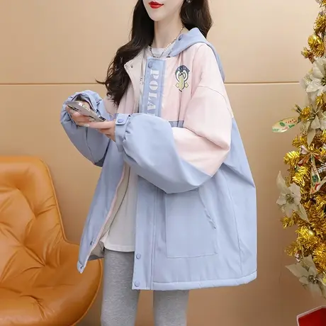 加绒加厚连帽工装外套女2023新款秋冬爆款洋气宽松慵懒风百搭上衣图片