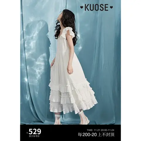 阔色v领小飞袖背心裙女2024新款夏白色连衣裙无袖浪漫长裙子春图片