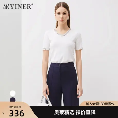 YINER音儿女装夏季新款时尚V领针织衫套头商品大图