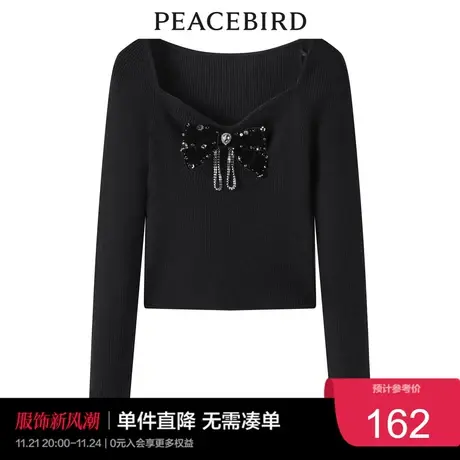 太平鸟气质流行春秋时尚潮流蝴蝶结线套衫图片
