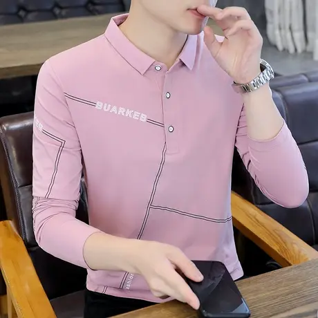 纯棉Polo衫男韩版修身青年翻领长袖T恤学生休闲男装潮秋衣打底衫商品大图