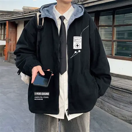 春秋内里加绒加厚棉服男2024年新款棉衣美式休闲连帽外套ins潮牌图片