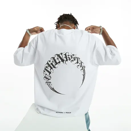 Nuthink欧美潮流vibe风字母短袖男夏季加肥加大潮牌ins半截袖上衣商品大图