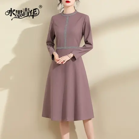 水墨青华新品冬季百搭打底裙时尚流行收腰显瘦A字连衣裙商品大图