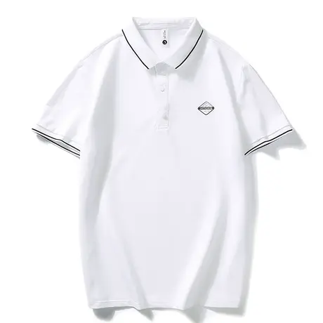 白色翻领Polo衫男潮牌商务休闲夏纯棉港风烫印短袖T恤中年爸爸装商品大图