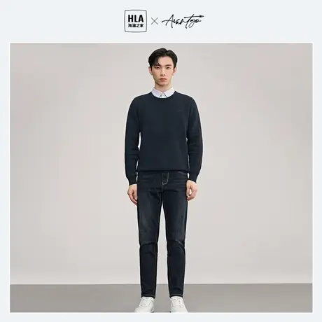 HLA/海澜之家先锋系列保暖针织衫22冬双领假两件加绒加厚毛衣男图片