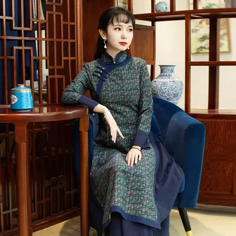 筠雅棉旗袍冬款加厚长款2025年新款高端连衣裙女秋冬中国风女装商品大图