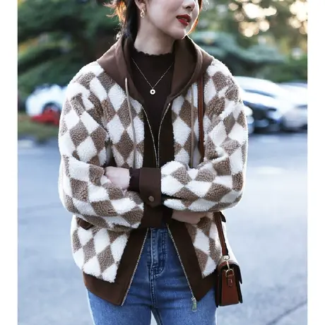 时尚休闲连帽外套2022年冬季新款淑女气质温柔宽松显瘦通勤上衣商品大图