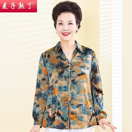 妈妈春装长袖T恤洋气阔太太雪纺小衬衫时尚夏50岁60中老年女装商品大图