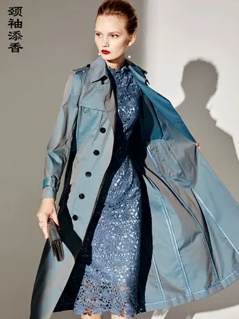 颈袖添香2023春秋新款时尚气质修身中长款显瘦女士风衣外套商品大图