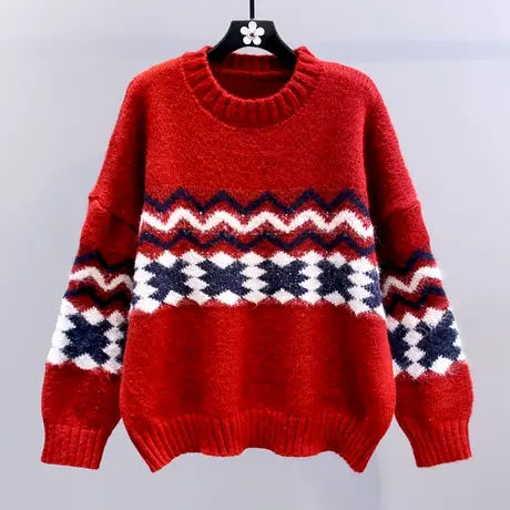 过年红色圣诞毛衣女冬季2023新款宽松慵懒风时尚洋气加厚针织上衣商品大图