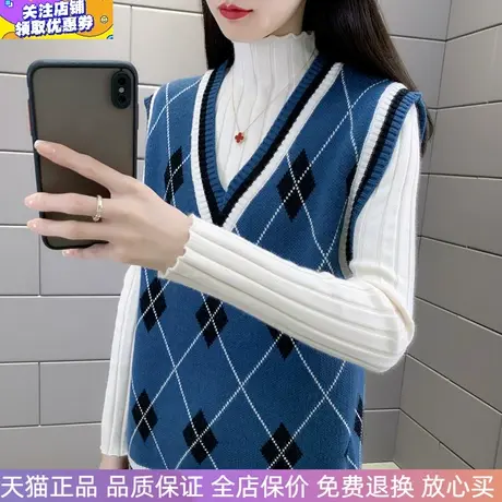 2025蓝色春秋新款洋气女士马甲背心V领无袖毛衣针织背心上衣女装商品大图