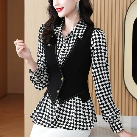 长袖打底小衫女春秋季2023年新款上衣漂亮时尚洋气t恤修身假两件商品大图