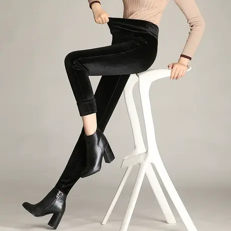 双面绒加绒休闲裤子女秋冬季2023新款金丝绒保暖打底裤大码鲨鱼裤图片