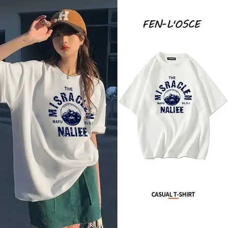 短袖t恤女ins潮2023年夏季新款设计感小众宽松圆领纯棉白色上衣服图片