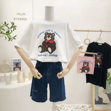 ins元气少女短袖T恤2022春夏新款韩国东大门日系甜美涂鸦上衣大码图片