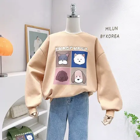 小个子设计感上衣2023春款韩国东大门ins油画风慵懒长袖卫衣宽松商品大图