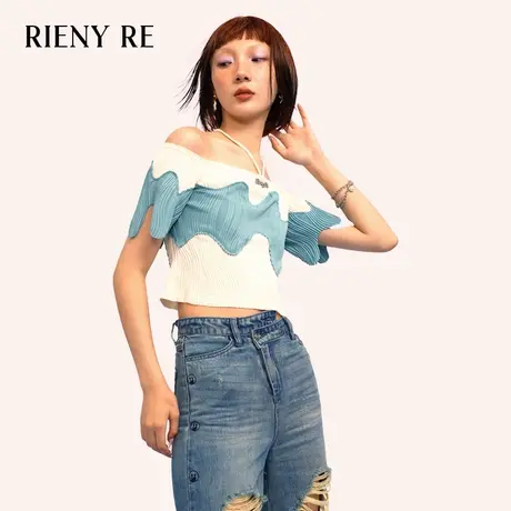 RIENYRE短袖t恤女2023年夏季新款洋气别致甜辣小上衣修身法式夏装商品大图