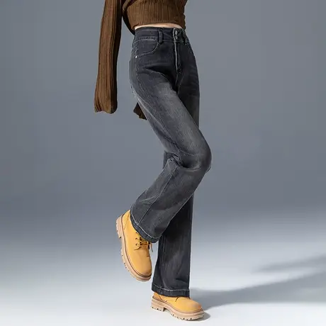 窄版高腰直筒牛仔裤女2024新款春秋显瘦裤子秋季烟筒裤美式阔腿裤图片