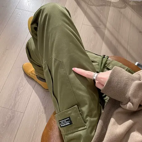 加绒加厚工装羽绒裤子女冬季外穿防风保暖靴裤白鸭绒直筒束脚棉裤商品大图