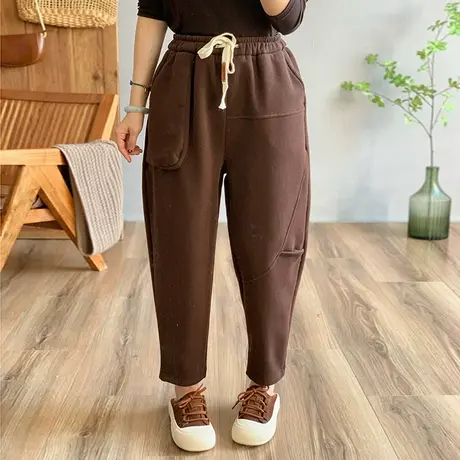 dza 高腰显瘦加厚加绒哈伦裤子女冬外穿休闲裤宽松阔腿裤直筒长裤图片