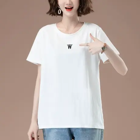白色纯棉短袖T恤女夏季新款宽松加肥加大码女装休闲百搭显瘦体恤商品大图