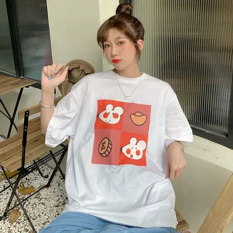 网红ins超火短袖t恤女2020宽松韩版学生原宿风bf半袖chic上衣服潮商品大图