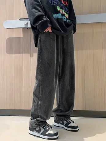 清仓捡漏百搭高腰直筒阔腿牛仔裤女宽松秋冬季小个子新款牛仔裤图片