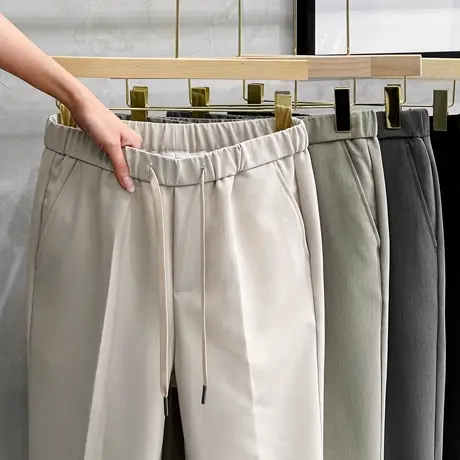 休闲裤男直筒修身九分春季松紧腰裤子男韩版潮流男士西裤秋冬新款商品大图