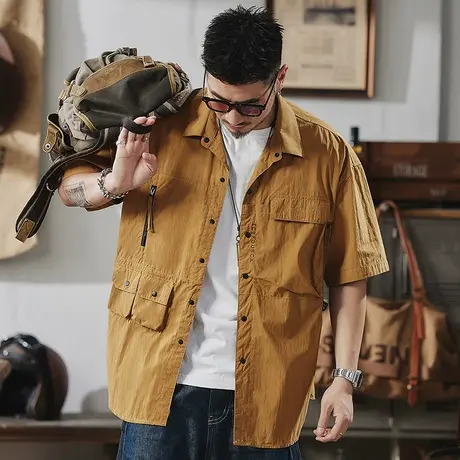 Modi Nick/摩帝尼克男士薄款衬衫日系潮流休闲工装短袖外套男上衣图片