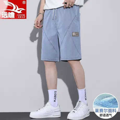 天丝牛仔短裤男士夏季宽松薄款潮牌工装外穿中裤冰丝休闲五分裤子商品大图