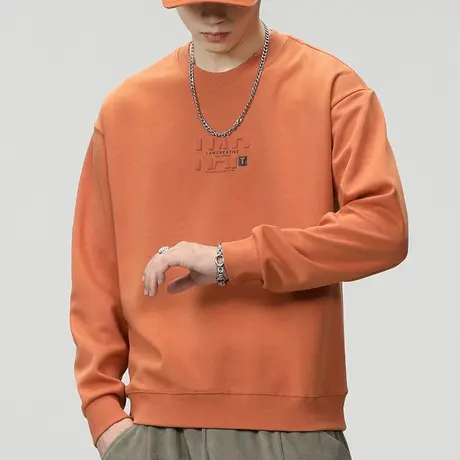 男生早春痞帅纯色圆领卫衣春秋款长袖上衣服春季2024新款男士春装商品大图