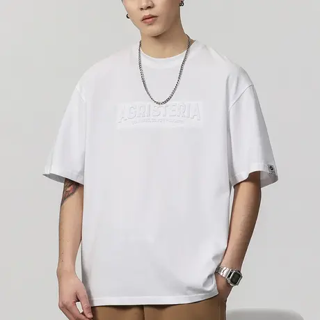 男士白色短袖t恤男夏季纯棉美式宽松上衣半袖男款体恤2023年新款商品大图