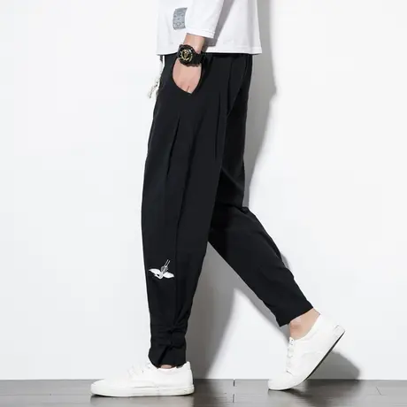 春秋季男士休闲裤中国风宽松束脚盘扣复古青年民族风格大码男裤子图片