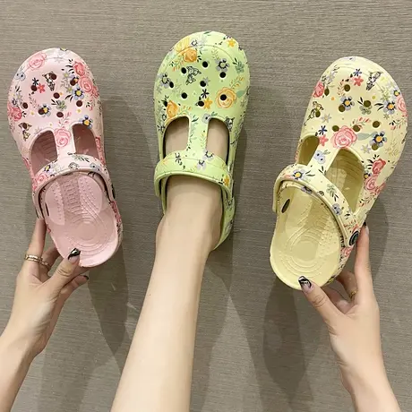 洞洞鞋女包头半拖鞋女凉鞋2024年夏季新款可爱外穿平底防滑沙滩鞋商品大图