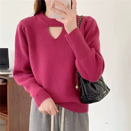 秋冬高级感挂脖毛衣镂空针织衫女显瘦内搭设计感时尚气质百搭打底商品大图